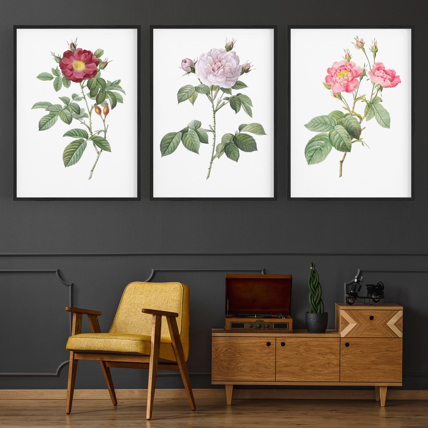 Set of Pink Floral Vintage Botanical Wall Art #3 - The Affordable Art Company