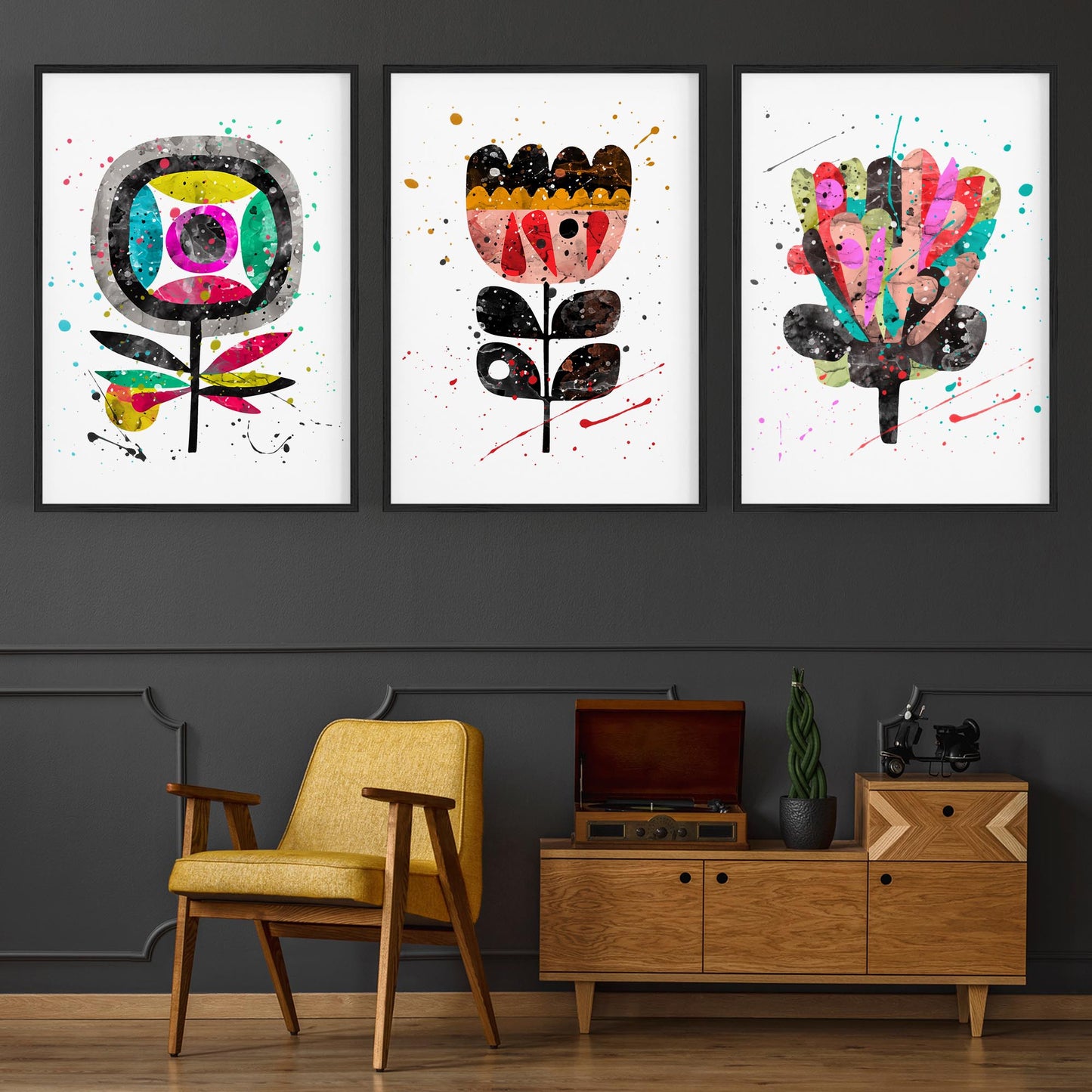 Set of Scandi Flower Minimal Colourful Wall Art #1 - The Affordable Art Company