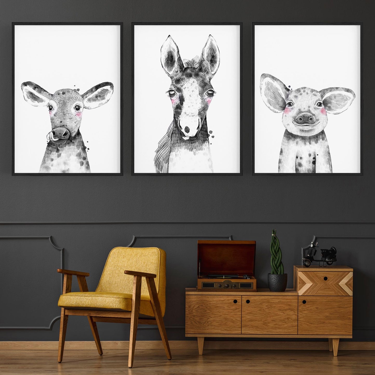 Set of Blushing Farm Animals Nursery Wall Art - The Affordable Art Company