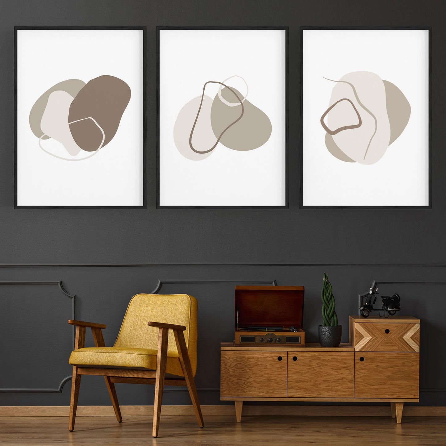 Set of 3 Grey Abstract Shape Wall Art - The Affordable Art Company