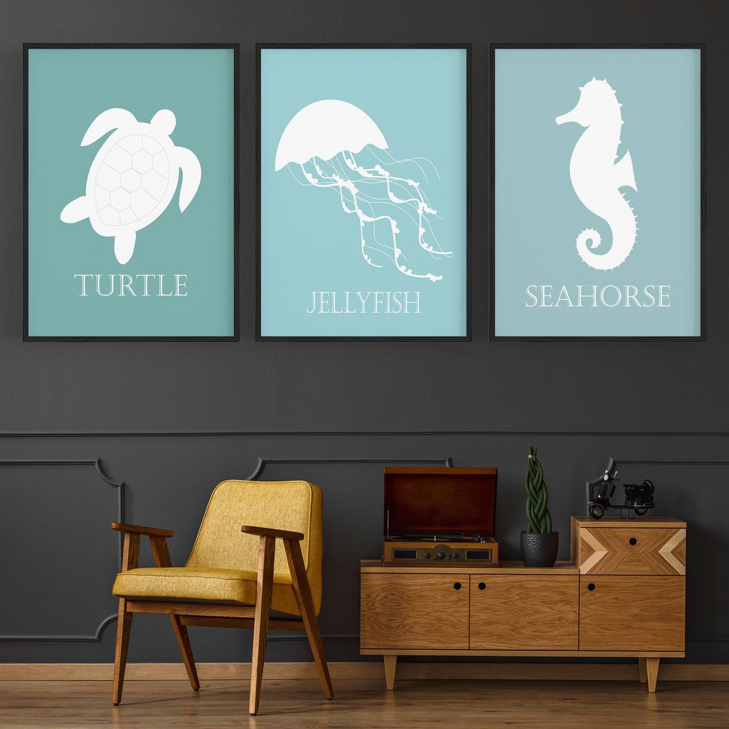 Set of Nursery Sea Life Turtle Seahorse Wall Art - The Affordable Art Company