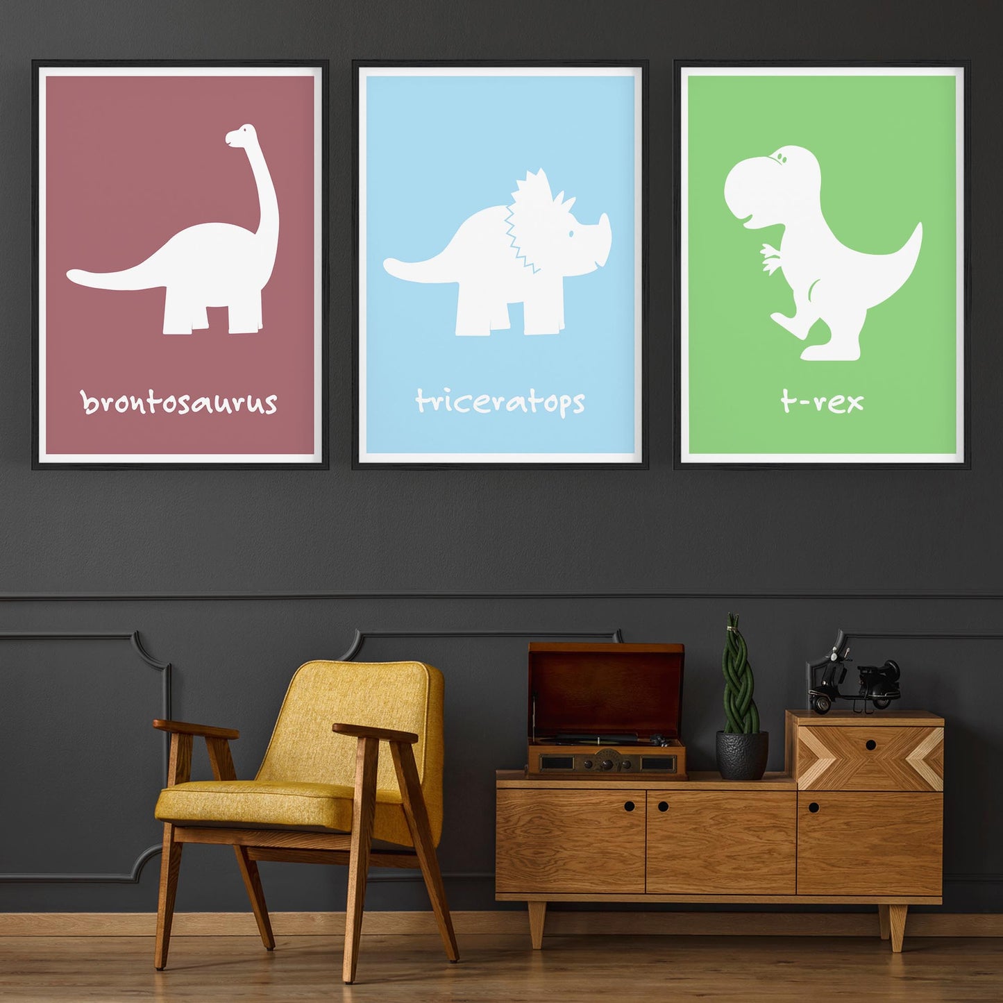 Set of Cartoon Dinosaur Nursery Bedroom Wall Art #2 - The Affordable Art Company