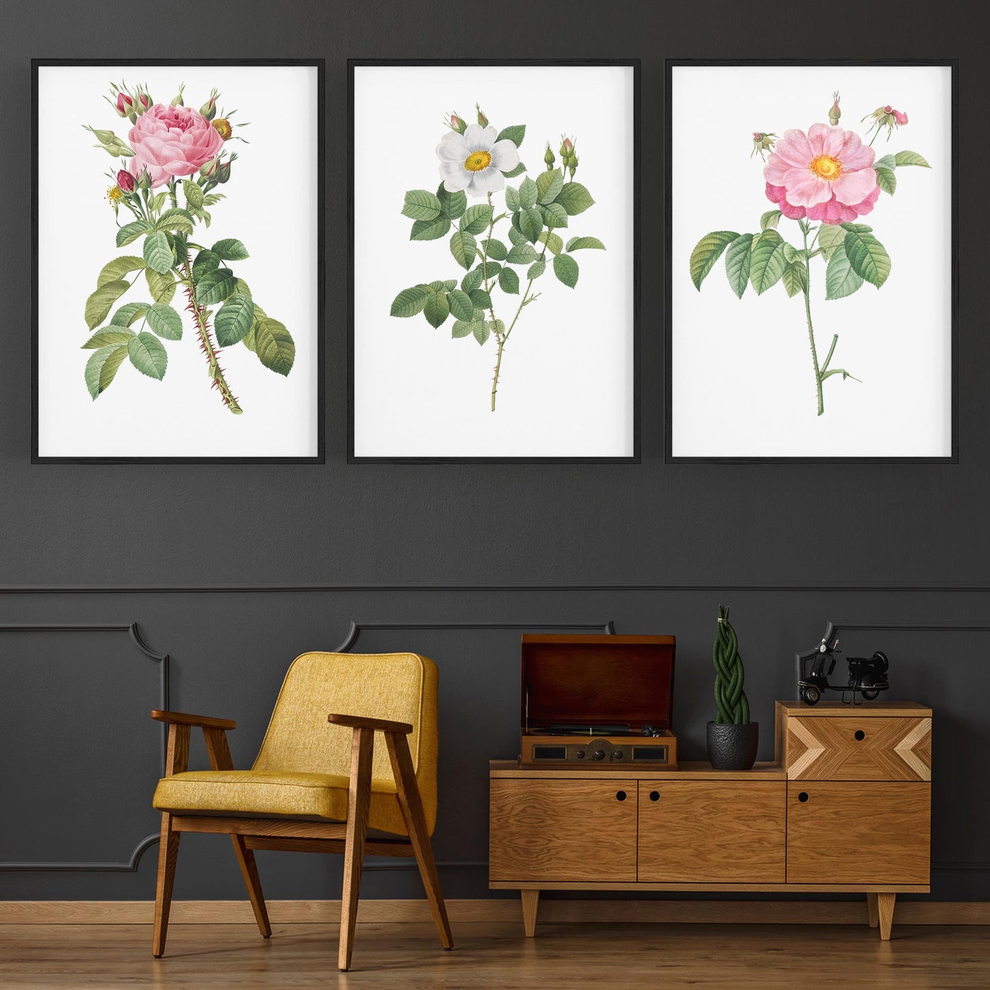 Set of Pink Floral Vintage Botanical Wall Art #2 - The Affordable Art Company