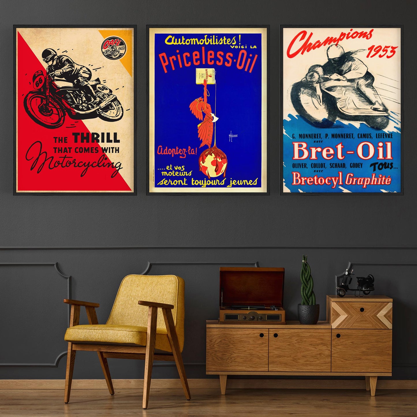 Set of Vintage Motorcycle Advert Man Cave Wall Art #2 - The Affordable Art Company