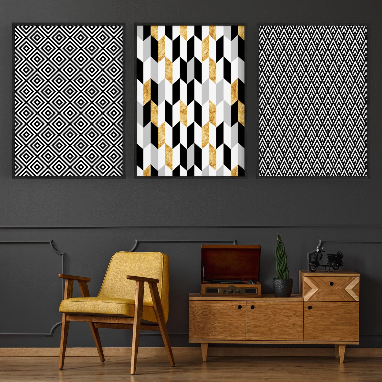 Set of Minimal Black & White Pattern Wall Art - The Affordable Art Company