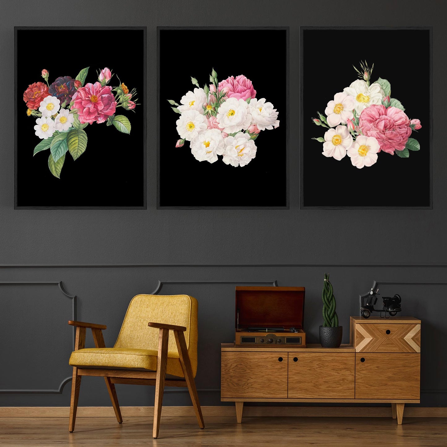 Set of Dark Floral Botanical Flowers Wall Art #2 - The Affordable Art Company