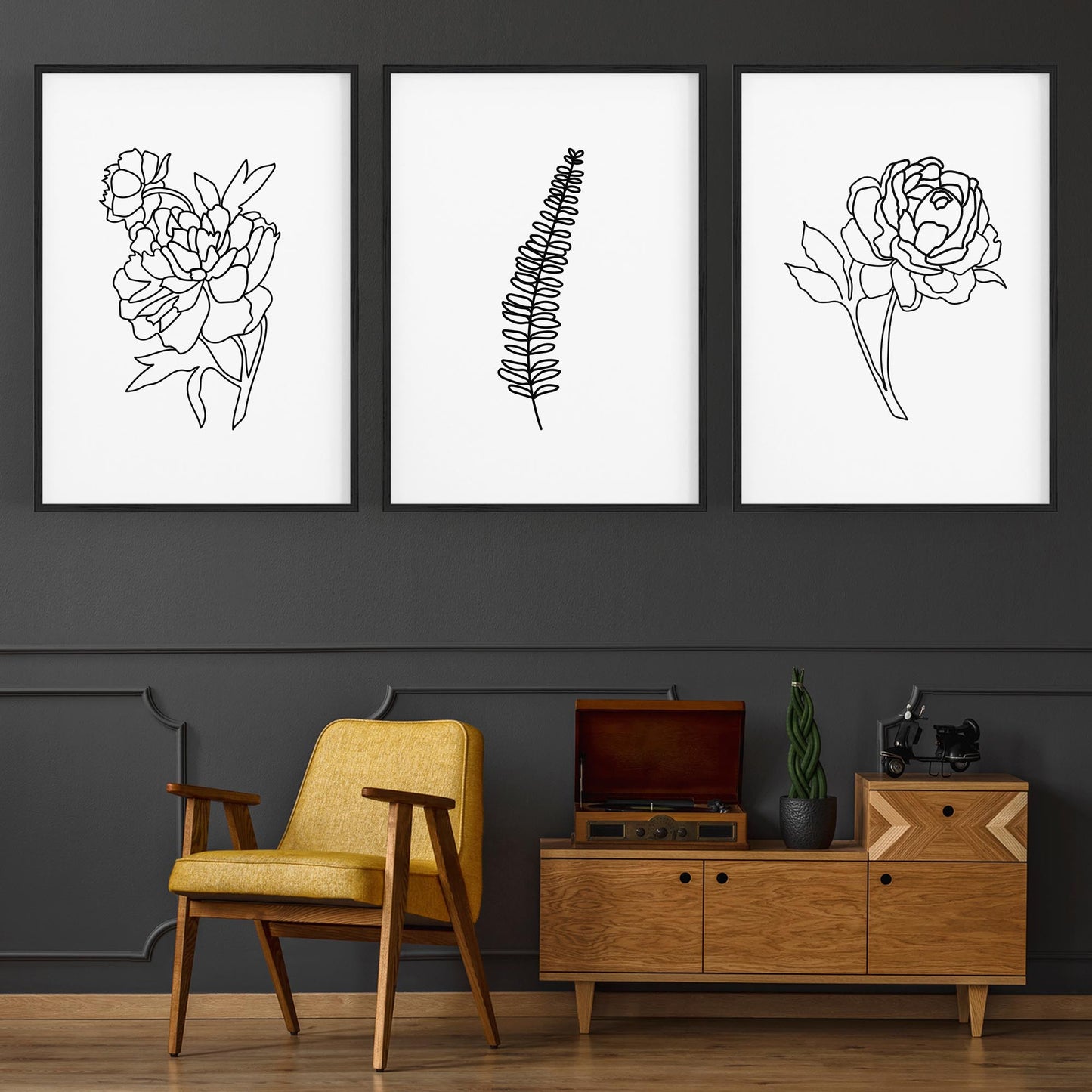 Set of Minimal Plant Abstract Hallway Wall Art #3 - The Affordable Art Company
