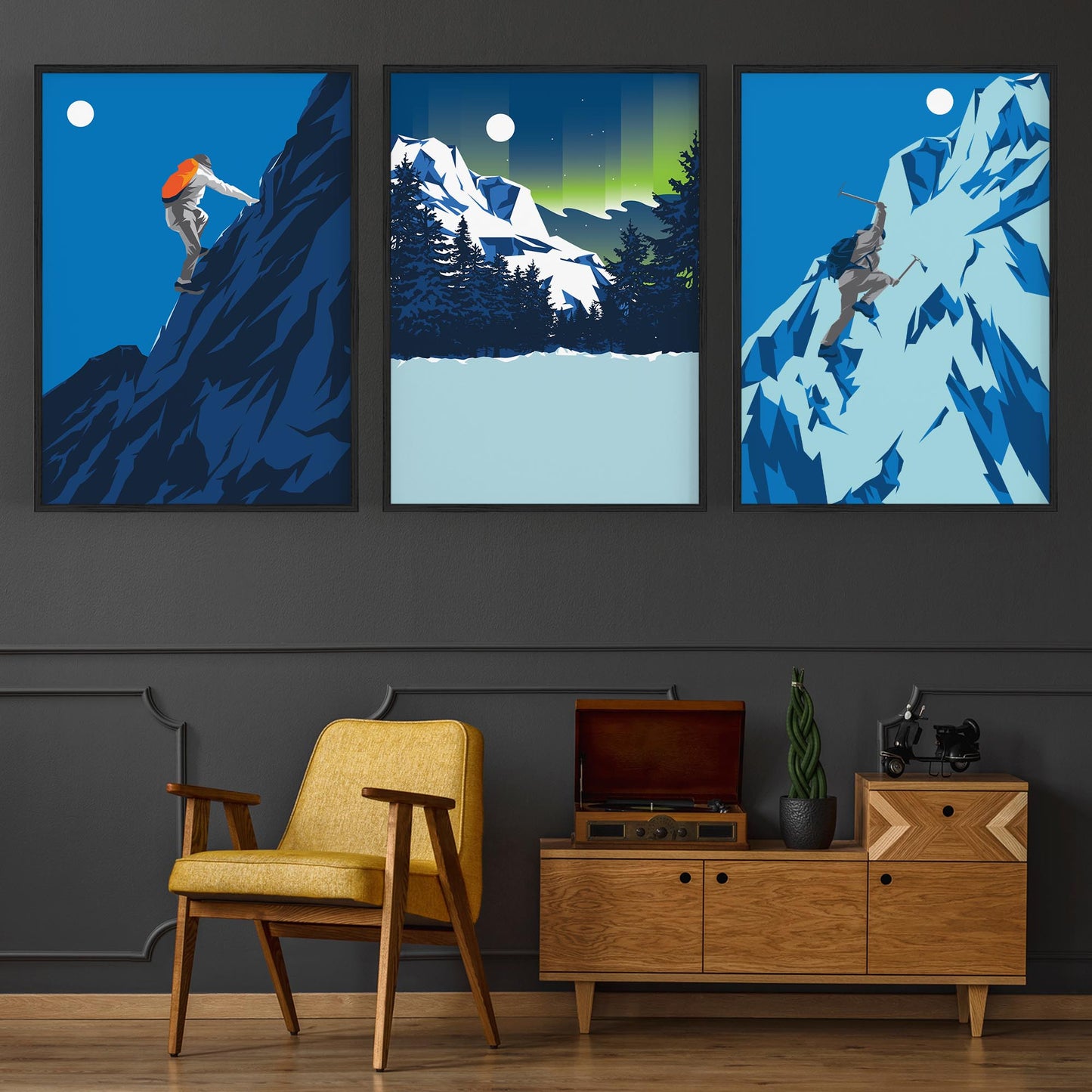 Set of Mountain Climbing Winter Retro Wall Art - The Affordable Art Company
