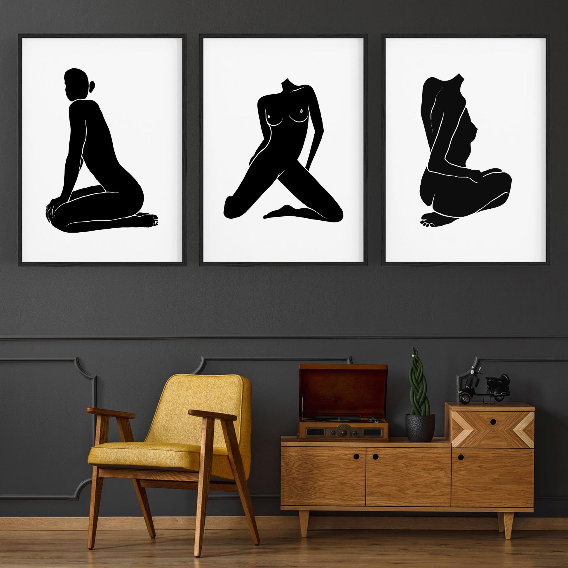 Set of Nude Body Drawing Female Minimal Wall Art #1 - The Affordable Art Company