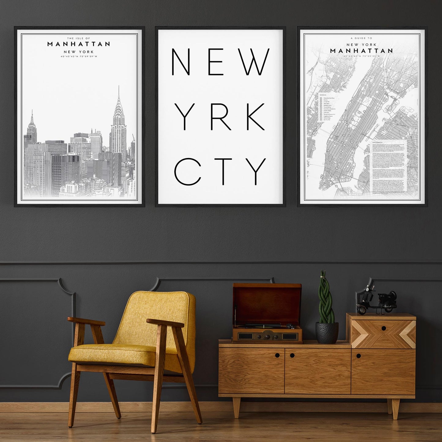 Set of New York Wall Minimal Black & White Art - The Affordable Art Company