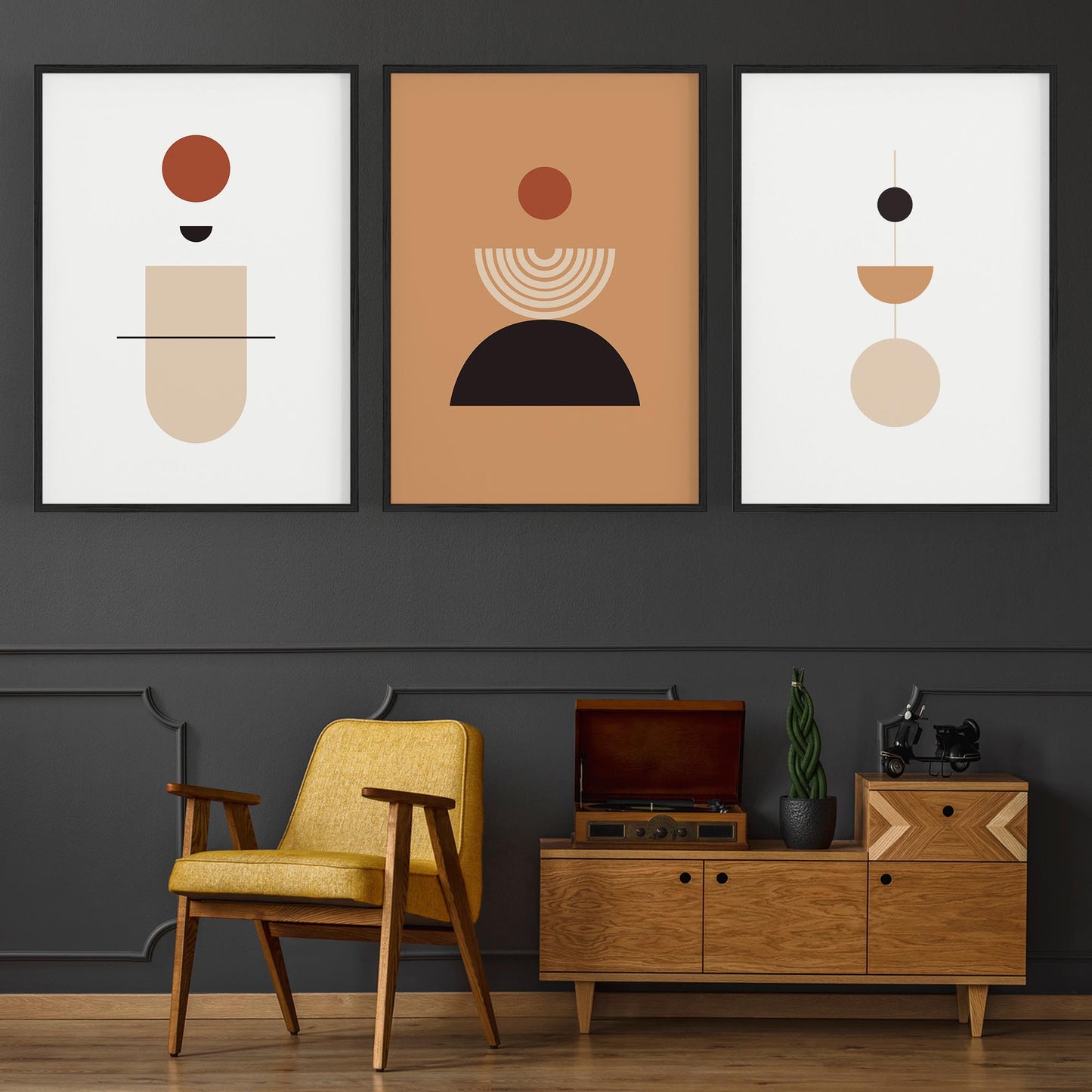 Set of Abstract Shape Retro Minimal Modern Art #1 - The Affordable Art Company