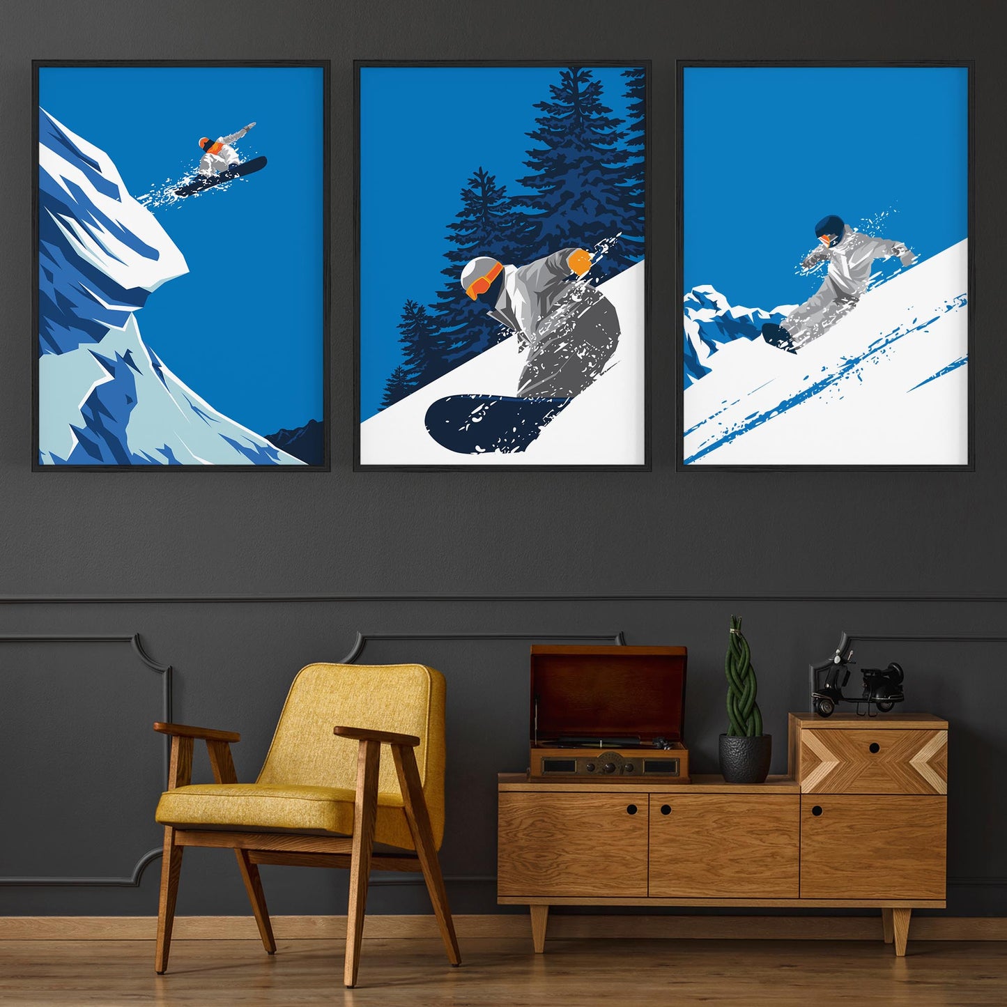 Set of Retro Snowboard Snow Ski Winter Wall Art - The Affordable Art Company