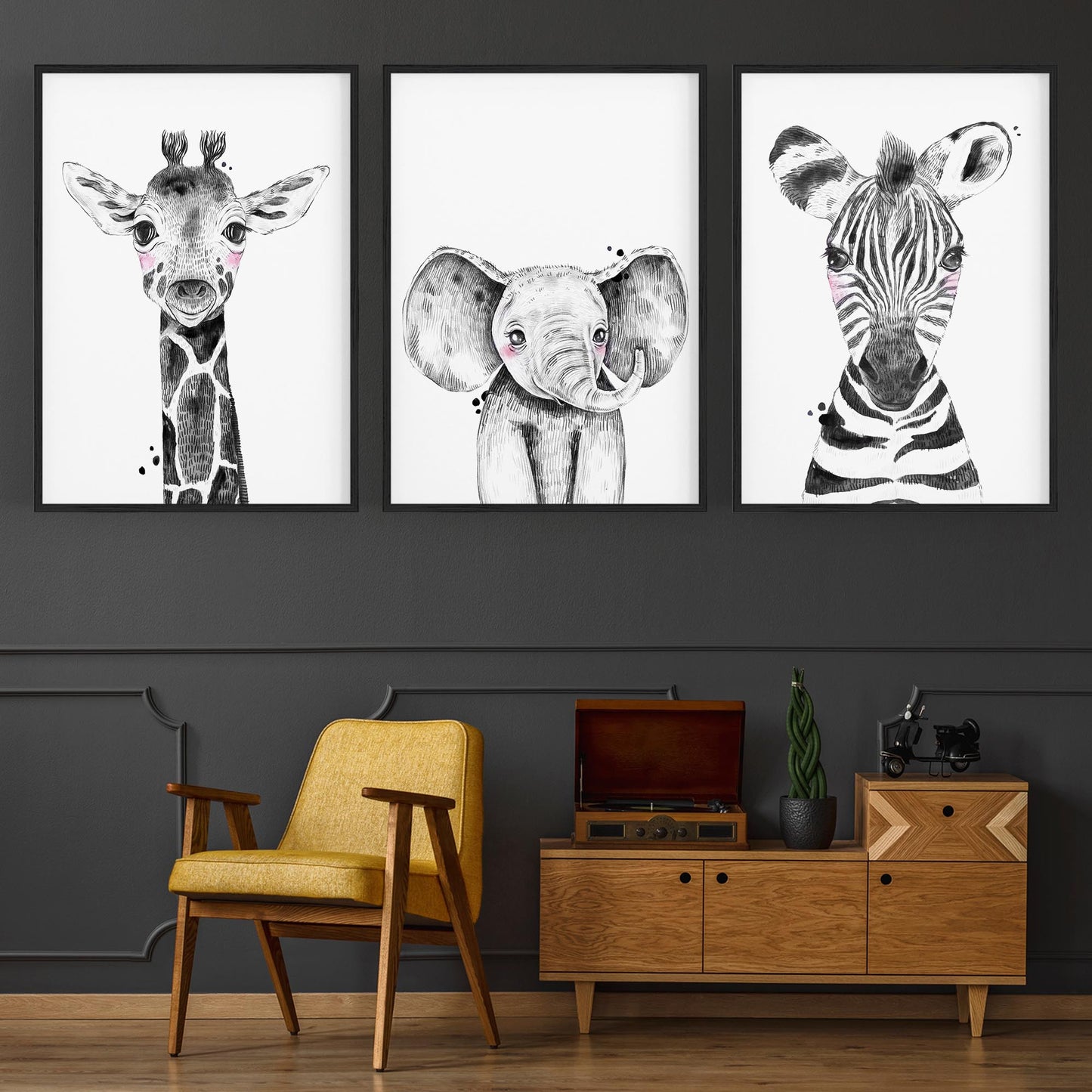 Set of Blushing Safari Animals Nursery Wall Art #1 - The Affordable Art Company