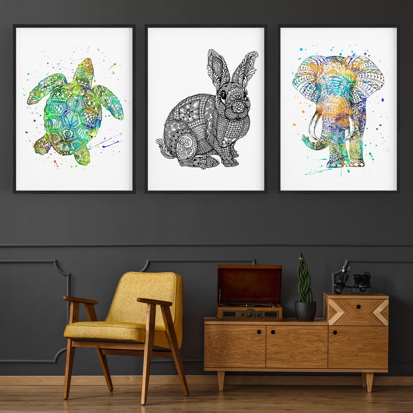 Set of Animal Mandala Pattern Abstract Wall Art #2 - The Affordable Art Company