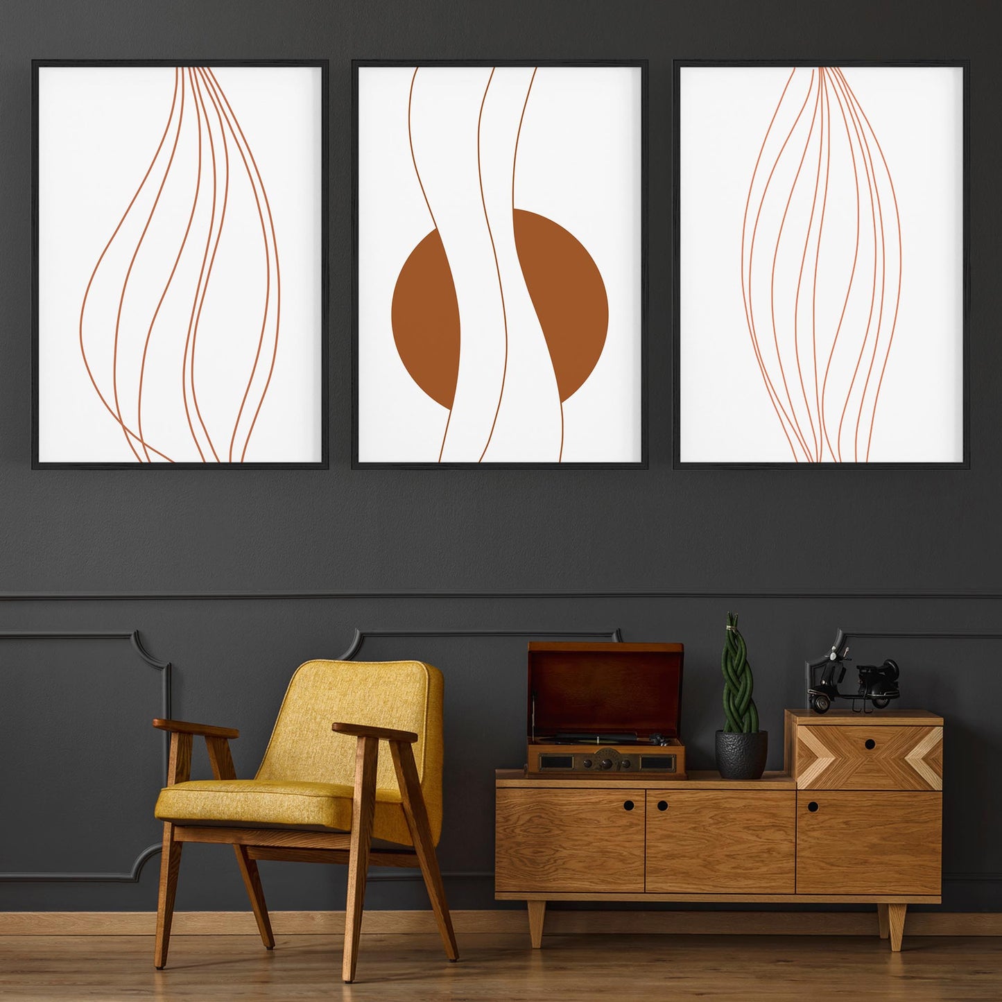 Set of Lines In Motion Abstract Minimal Wall Art #1 - The Affordable Art Company