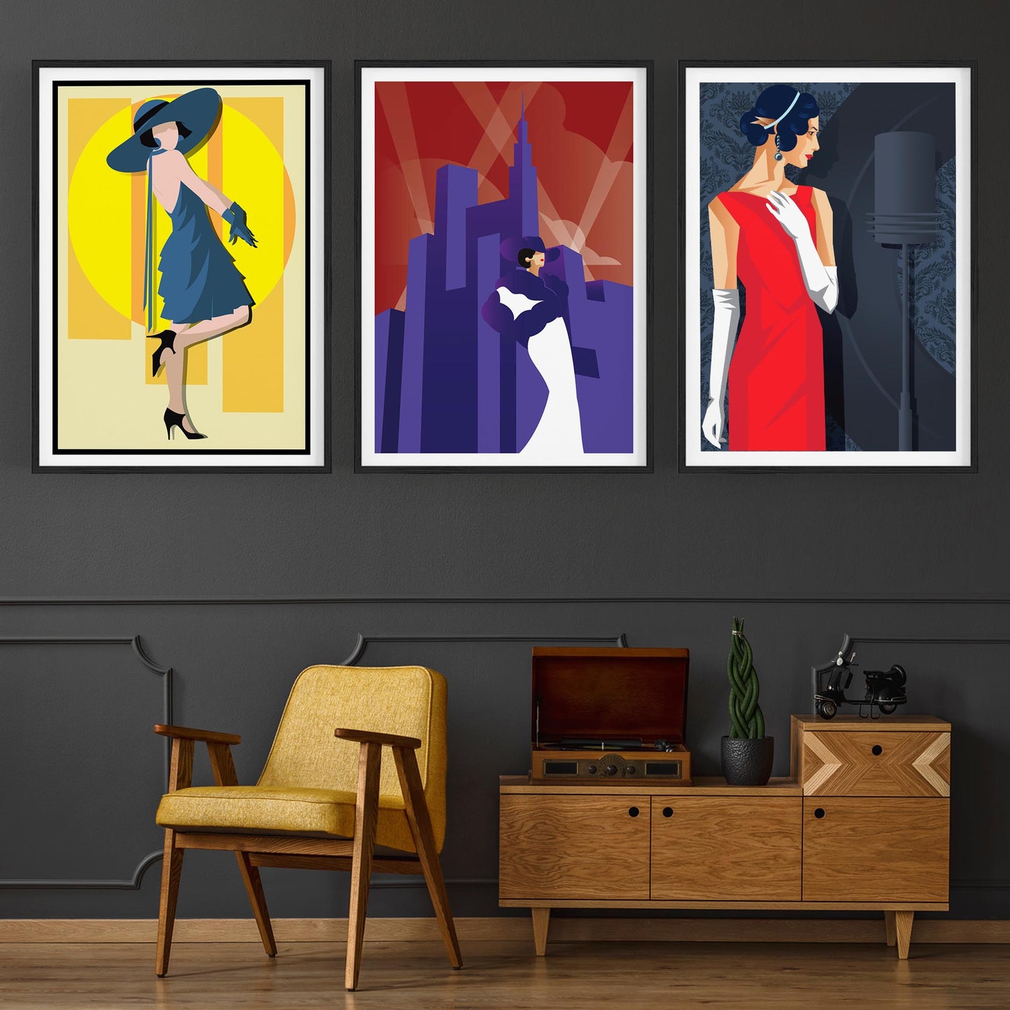 Set of Art Deco Fashion Girls Bedroom Wall Art - The Affordable Art Company