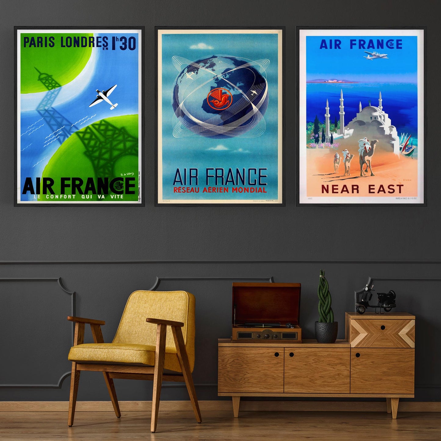 Set of Vintage Air France Travel Adverts Wall Art - The Affordable Art Company