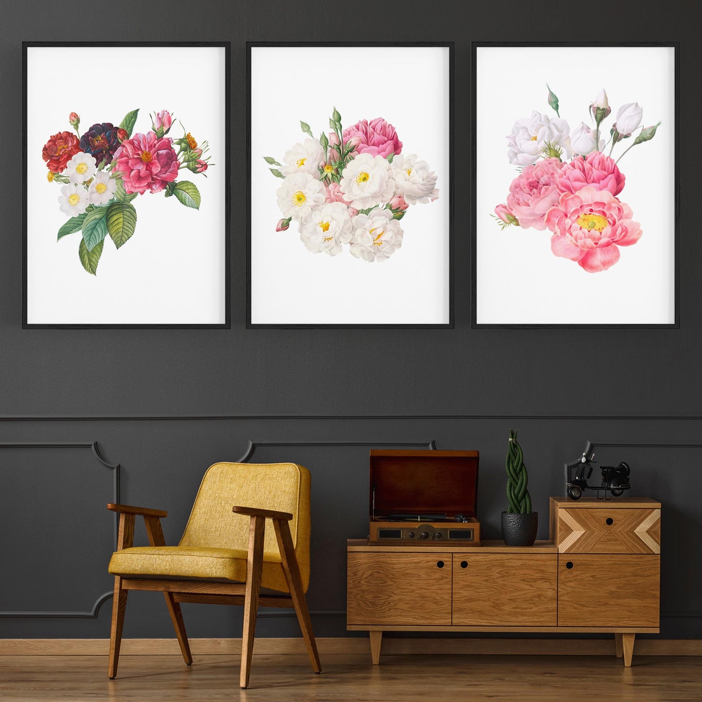 Set of Pink Floral Vintage Botanical Wall Art #1 - The Affordable Art Company