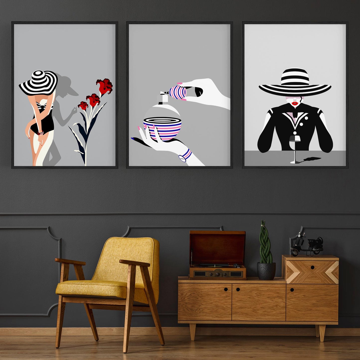 Set of Retro Girl Black and White Fashion Wall Art - The Affordable Art Company