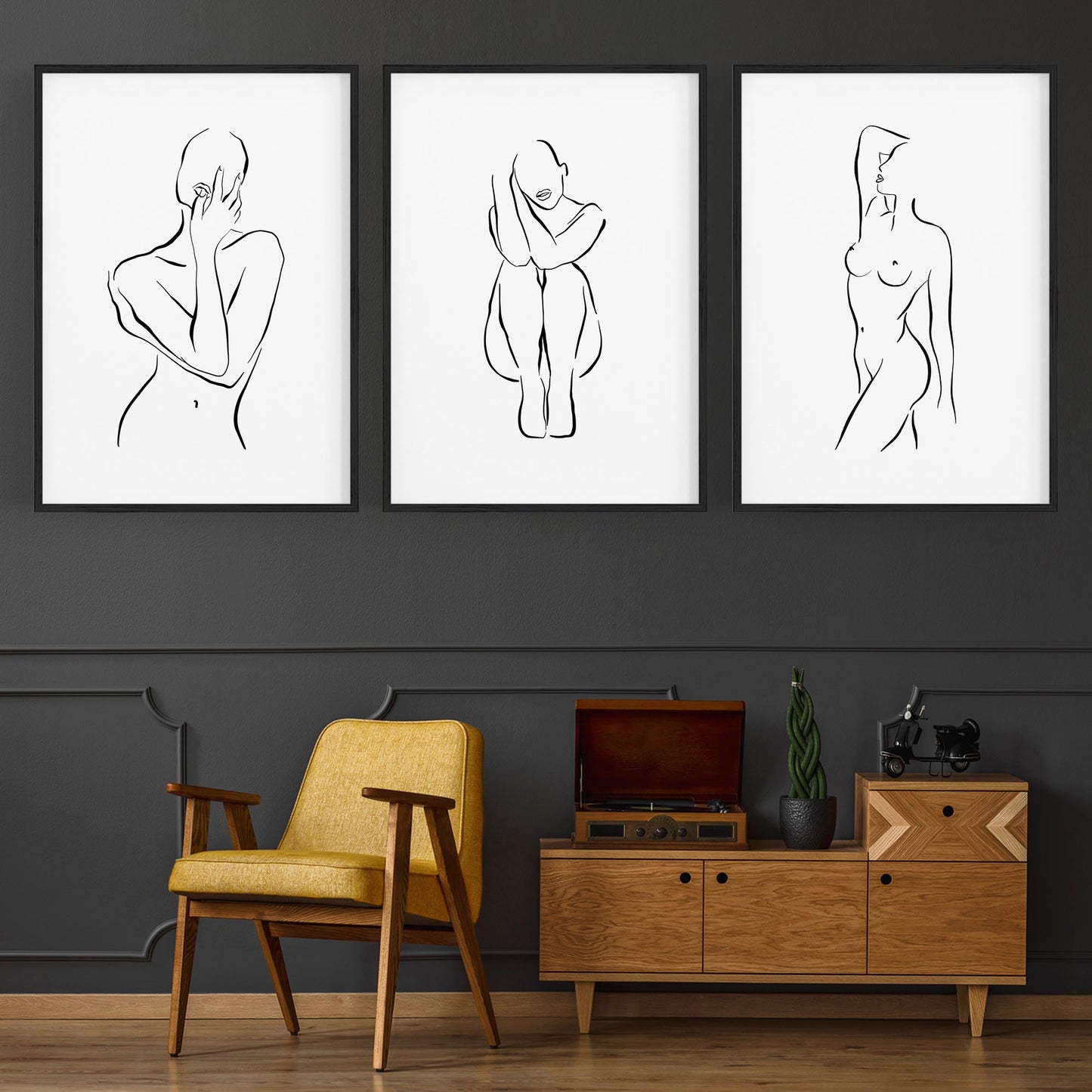 Set of Nude Body Drawing Female Minimal Wall Art #3 - The Affordable Art Company