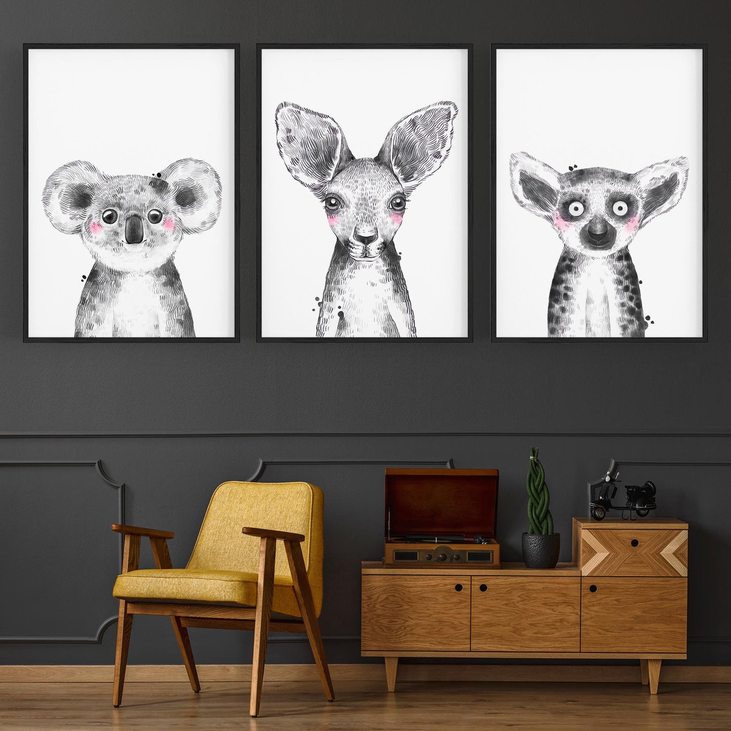 Set of Blushing Australian Animals Nursery Wall Art - The Affordable Art Company
