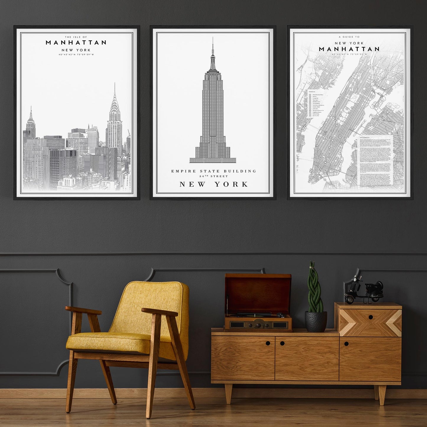 Set of New York Wall Minimal Black & White Art - The Affordable Art Company