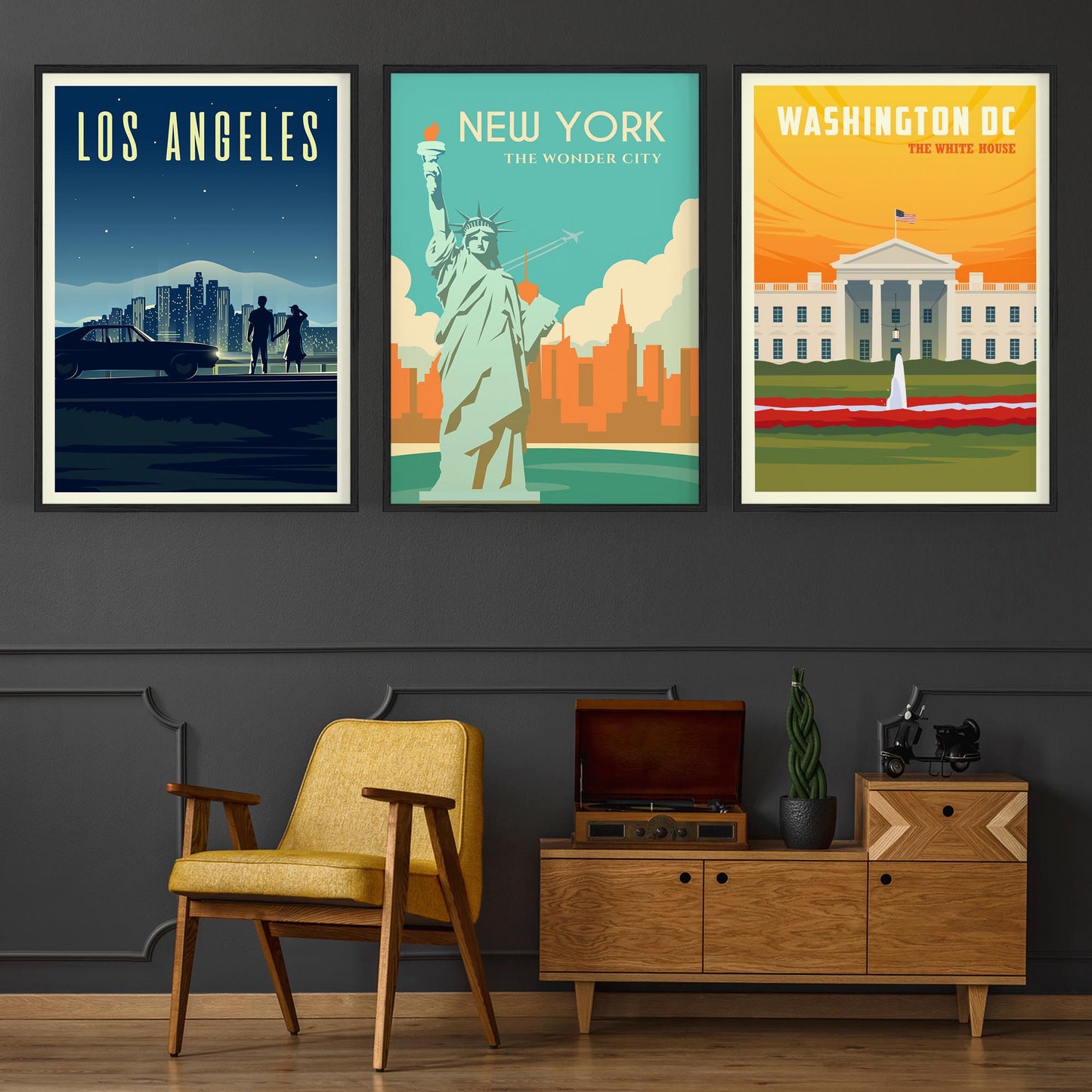 Set of Retro Travel Wall Art (USA Travel) - The Affordable Art Company