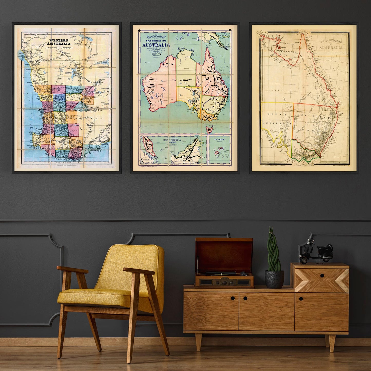 Set of Vintage Old Maps of Australia Wall Art - The Affordable Art Company