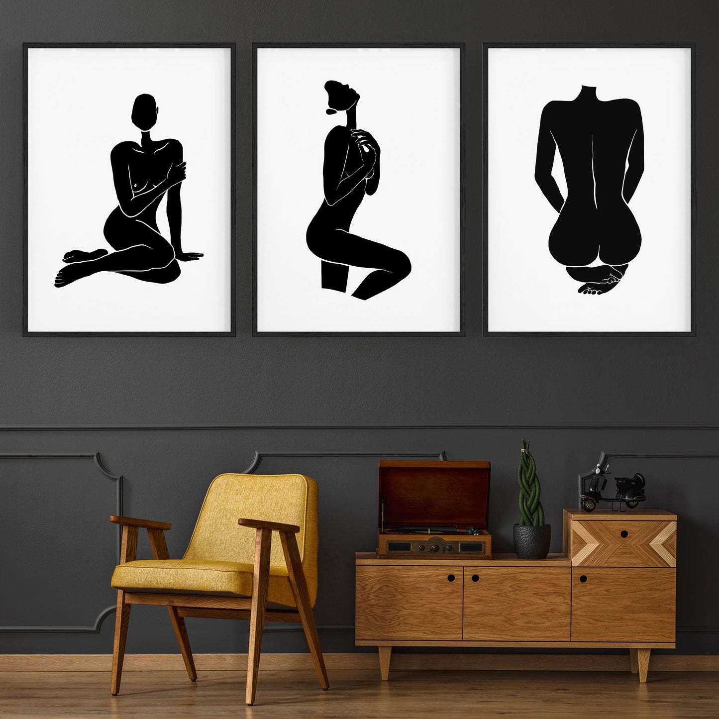 Set of 3 Nude Silhouette Abstract Woman Wall Art - The Affordable Art Company