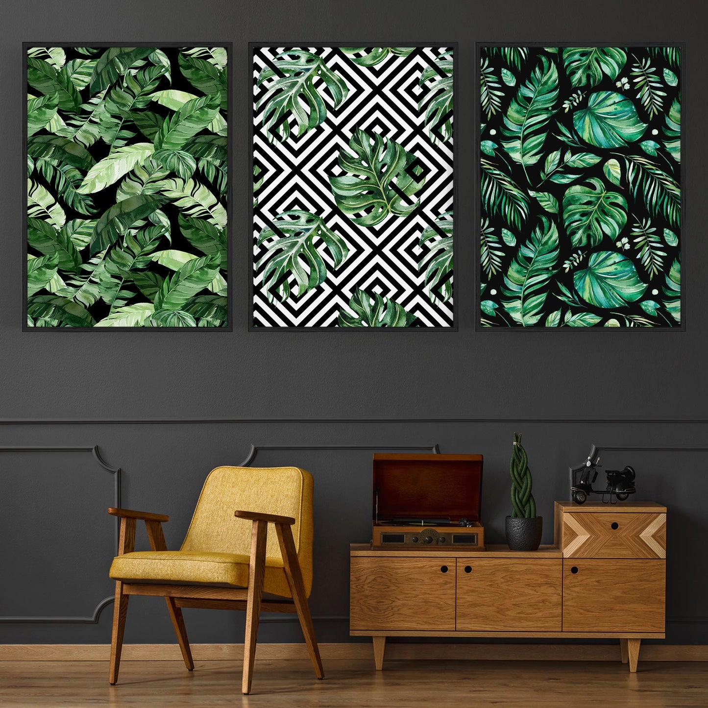 Set of Minimal Green Plant Pattern Wall Art - The Affordable Art Company