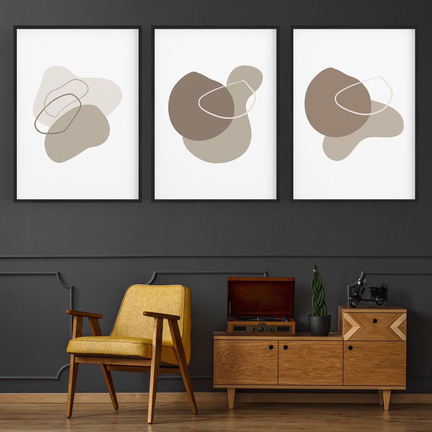 Set of Minimal Grey Line Shape Abstract Wall Art #1 - The Affordable Art Company