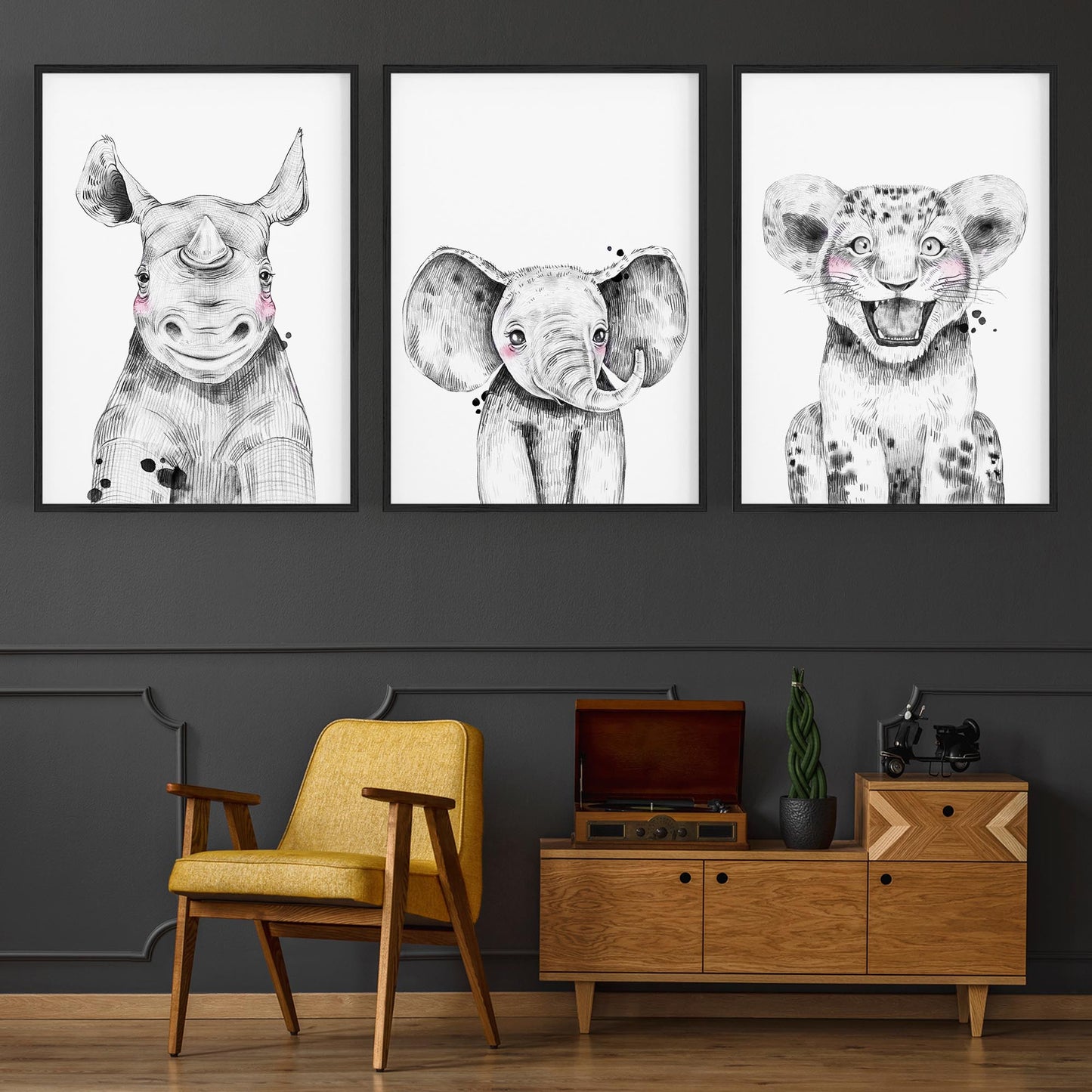 Set of Blushing Safari Animals Nursery Wall Art #2 - The Affordable Art Company