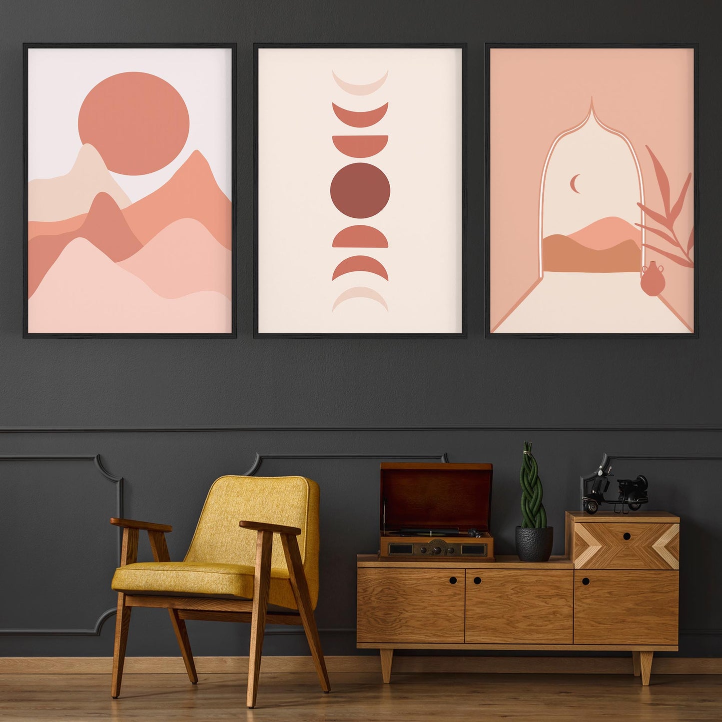 Set of Summer Night Minimal Pink & Pastel Wall Art - The Affordable Art Company