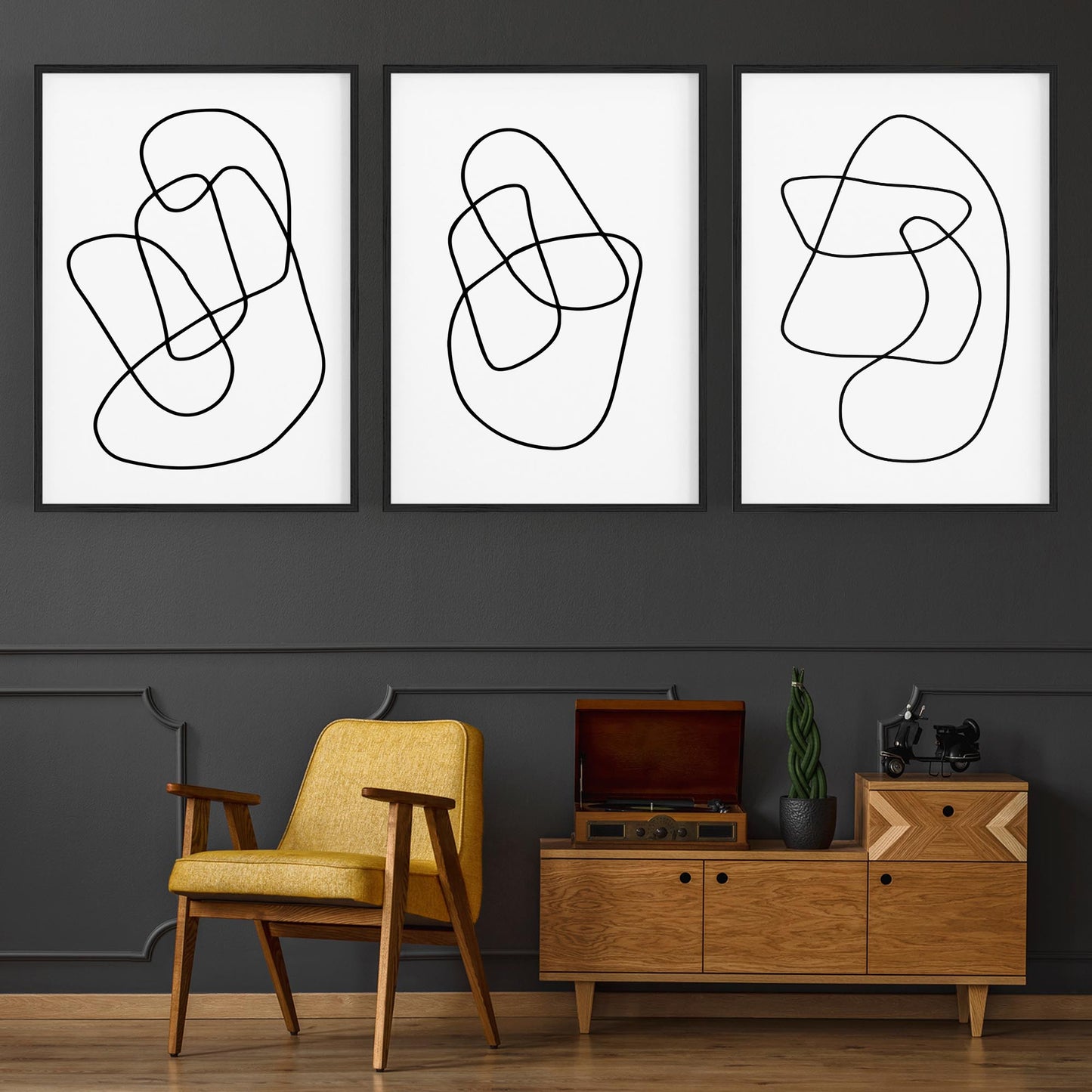 Set of Abstract Line Drawing Minimal Shape Wall Art #1 - The Affordable Art Company