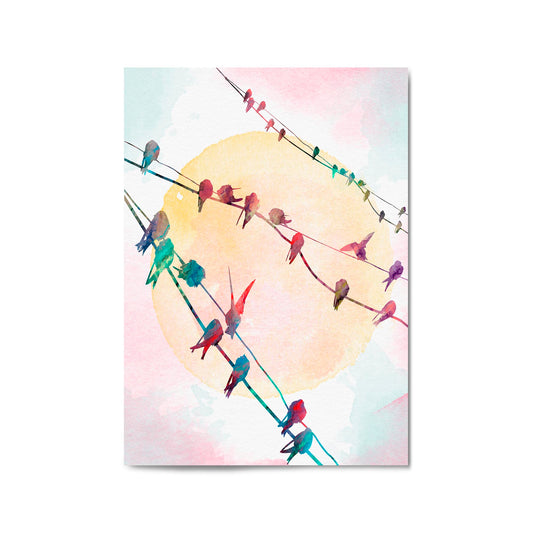 Birds On The Line Watercolour Scene Wall Art - The Affordable Art Company