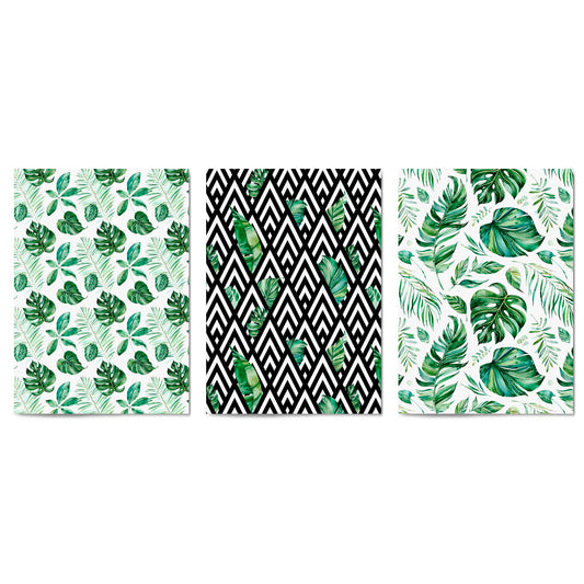 Set of 3 Green Leaf Pattern Nature Wall Art - The Affordable Art Company