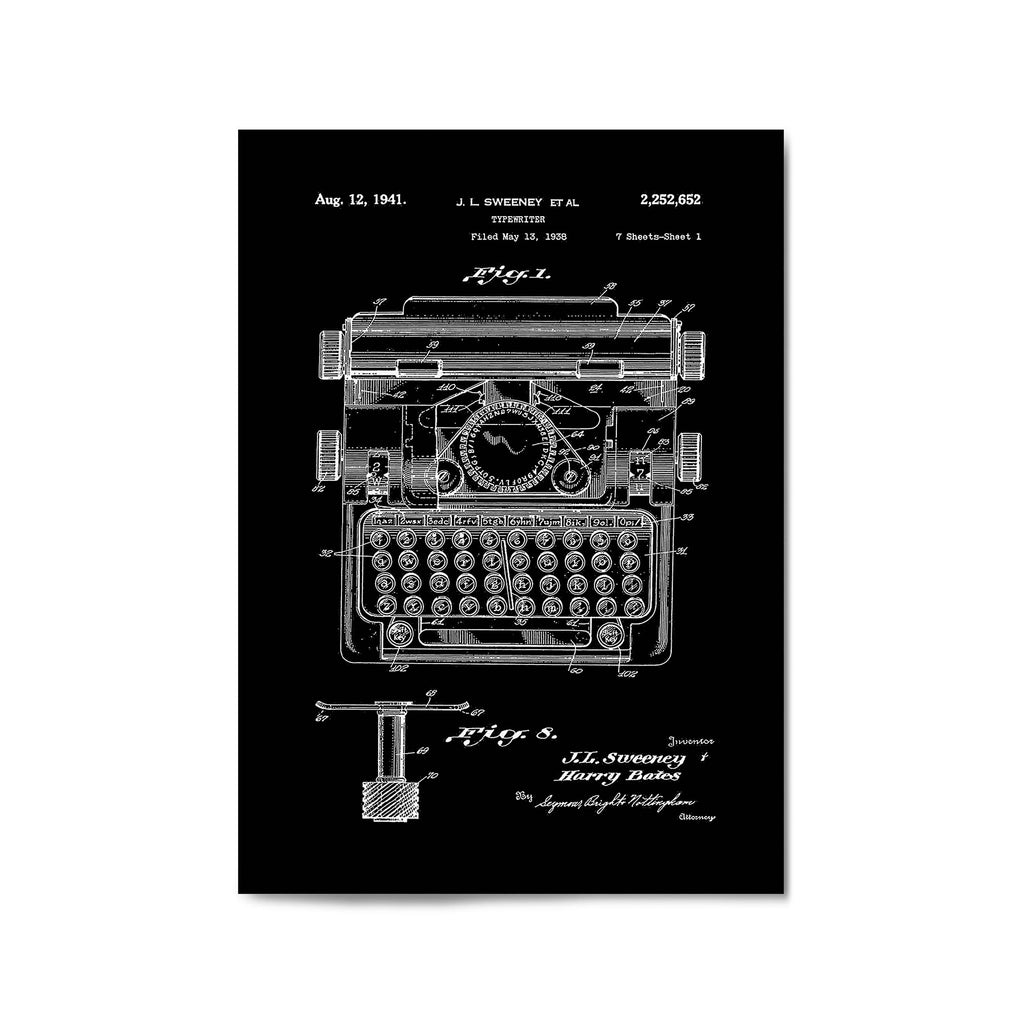 Vintage Typewriter Black Patent Wall Art #3 - The Affordable Art Company