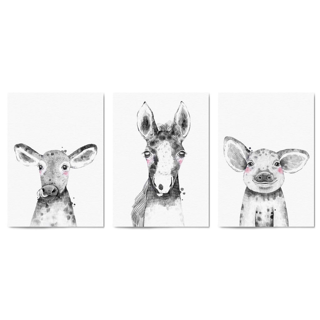 Set of Blushing Farm Animals Nursery Wall Art - The Affordable Art Company