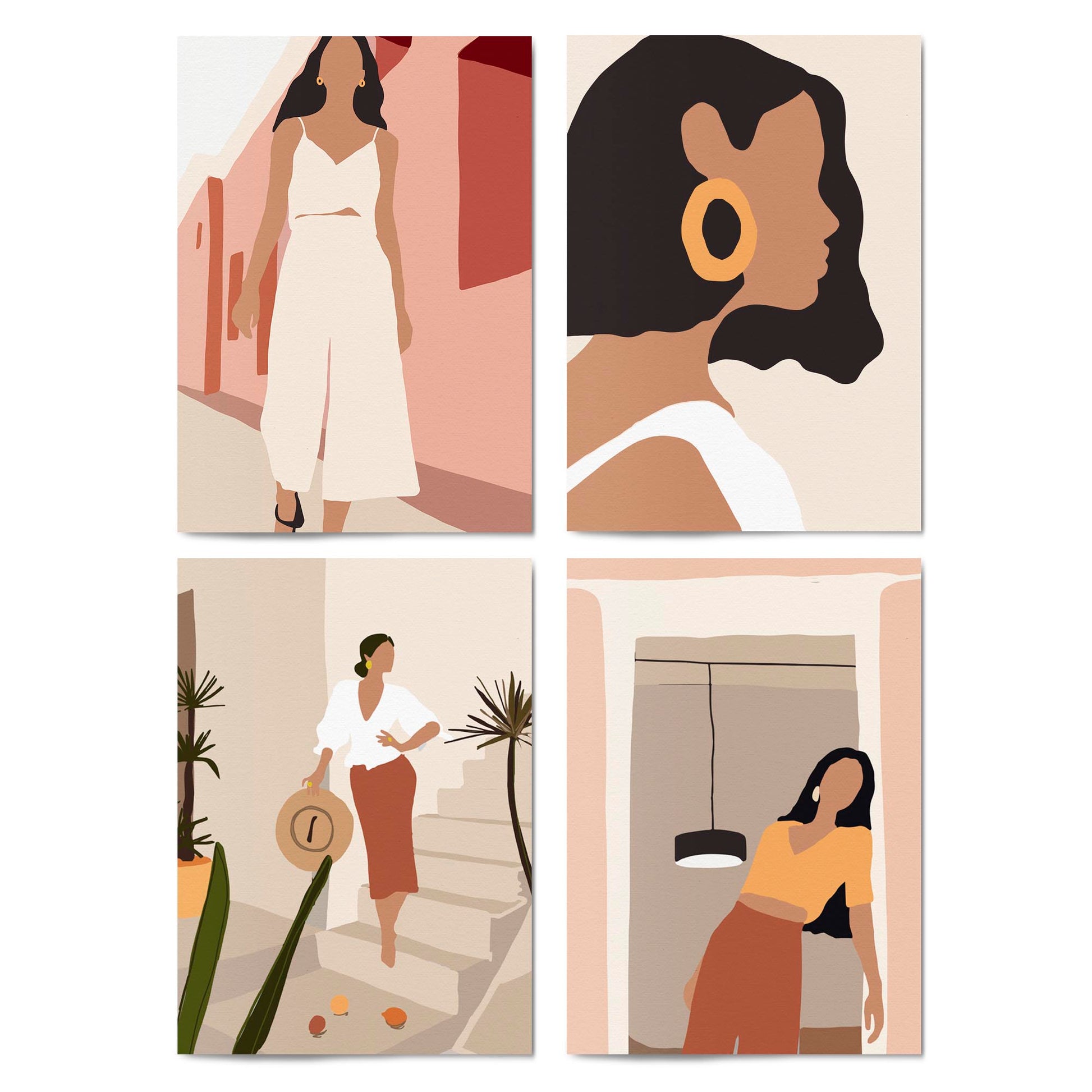 Set of 4 Retro Fashion Girl's Bedroom Minimal Wall Art - The Affordable Art Company