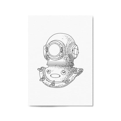 Diving Helmet Drawing Nautical Coastal Wall Art #1 - The Affordable Art Company