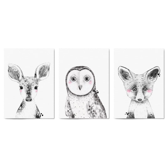 Set of Blushing Woodland Animals Nursery Wall Art - The Affordable Art Company