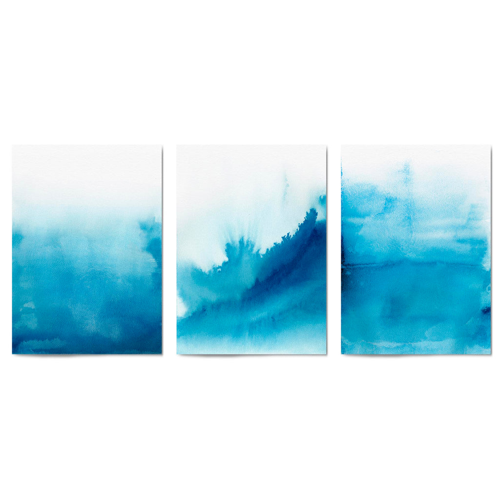 Set of Blue Ink Abstract Painting Faded Wall Art #3 - The Affordable Art Company