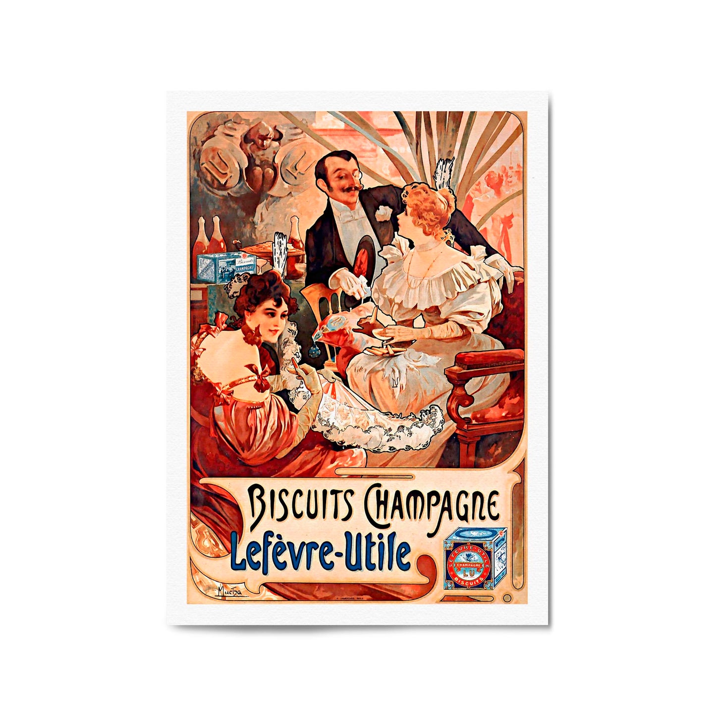 French Champagne & Biscuits Vintage Advert Art - The Affordable Art Company