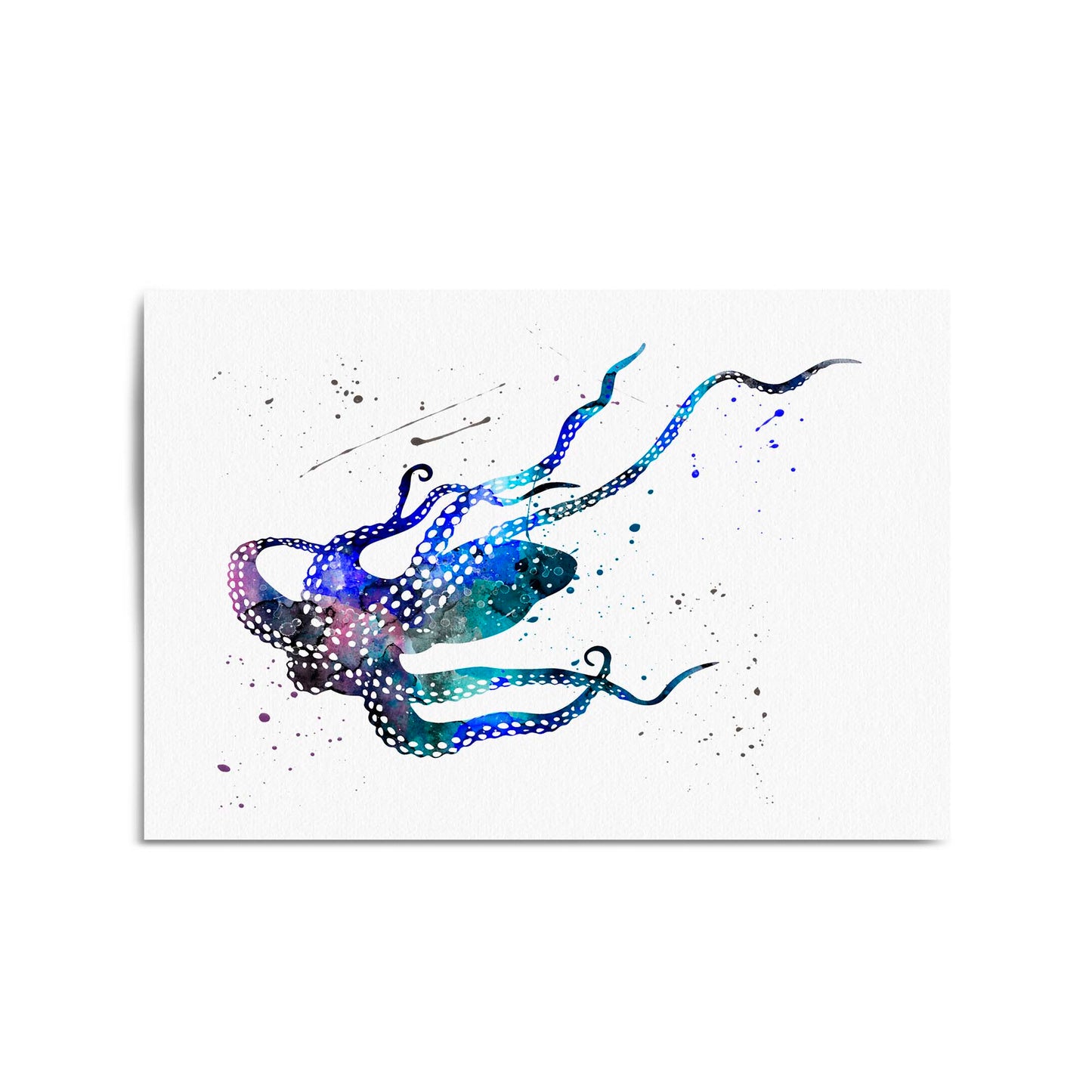 Blue Cute Squid Painting Sealife Nursery Wall Art - The Affordable Art Company