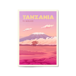 Retro Kilimanjaro, Tanzania Travel Vintage Wall Art - The Affordable Art Company