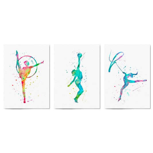 Set of 3 Gymnastics Dance Girls Wall Art - The Affordable Art Company