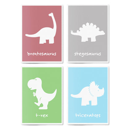 Set of 4 Cute Dinosaur Nursery Designs Wall Art - The Affordable Art Company