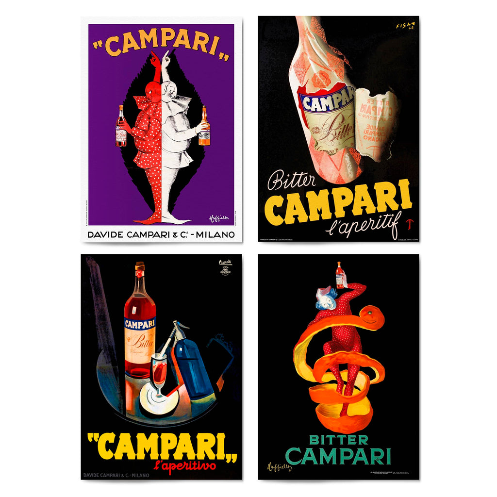 Set of 4 Vintage Italian Campari Drink Advertisements Wall Art - The Affordable Art Company