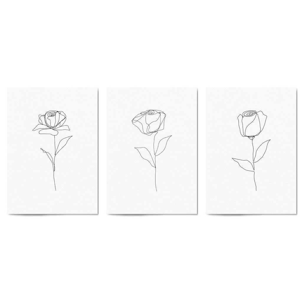 Set of Minimal Flower Line Drawings Wall Art #1 - The Affordable Art Company