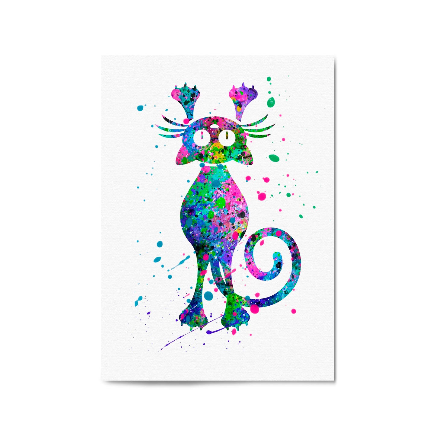 Cute Cat Painting Colourful Animal Wall Art #1 - The Affordable Art Company